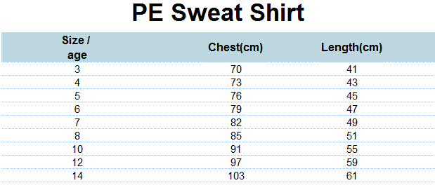 Sweatshirt Grey (2-14) and adult sizes (XS-S)