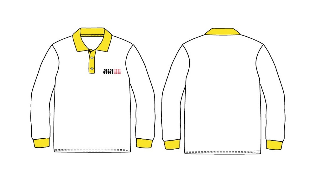 Polo Shirt L.S. White x Yellow  adult sizes (XS-2XL)