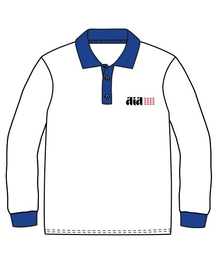 Polo Shirt L.S. White x Blue  adult sizes (XS-2XL)